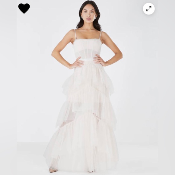 NWT BCBGMAXAZRIA White Oly Ruffled Tiered Gown - Picture 6 of 6